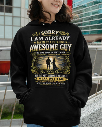 Awesome Guy Born In September - Funny Gift T-Shirt for Girlfriend or Wife - Anniversary, Birthday & Holiday Present from Boyfriend or Husband (SKU2607-285-09) - SUN09