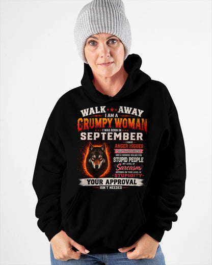 Grumpy Woman Shirt - I Am A Grumpy Woman Born In September Wolf Graphic Tee - Funny Sarcastic Women's Shirt (SKU2607-311-09) SUN09