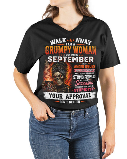 I Am A Grumpy Woman Born In September - Funny Sarcastic Women's Shirt (SKU2608-153-09) SUN09