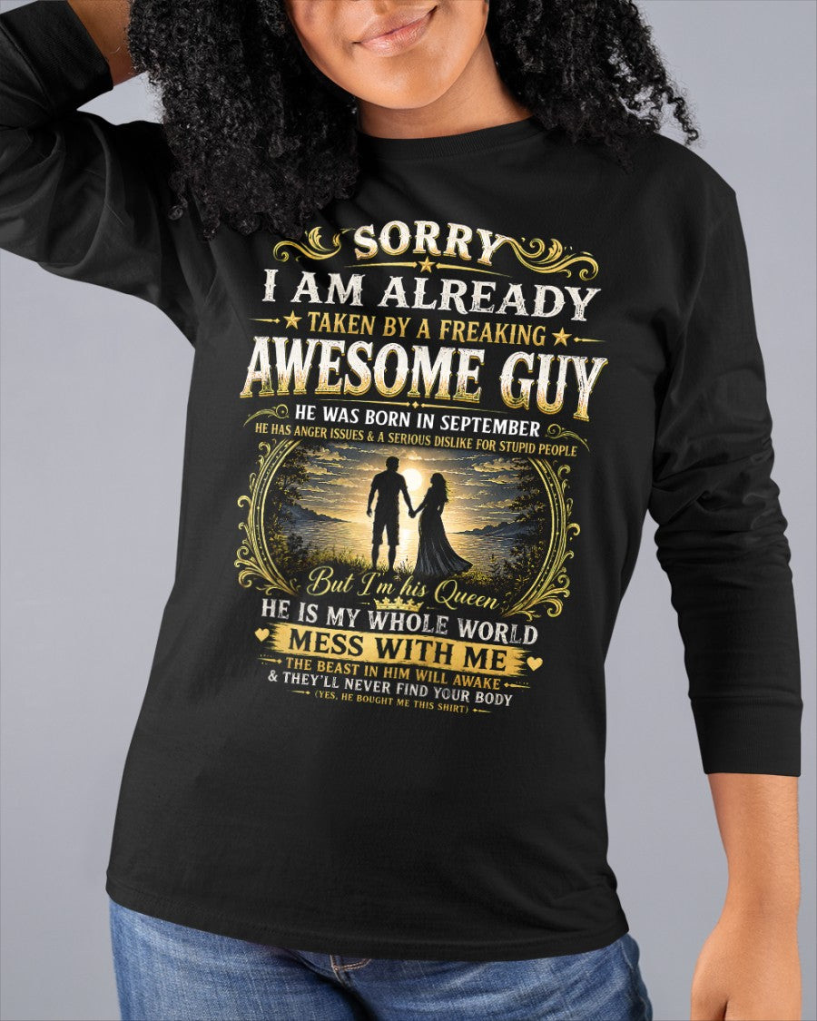 Awesome Guy Born In September - Funny Gift T-Shirt for Girlfriend or Wife - Anniversary, Birthday & Holiday Present from Boyfriend or Husband (SKU2607-285-09) - SUN09