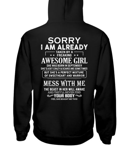 September Queen - Sorry! I'm Already Taken By A Freaking Awesome Girl - Perfect Gift For Your Boyfriend, Husband - (SKU07-38) - SUN09