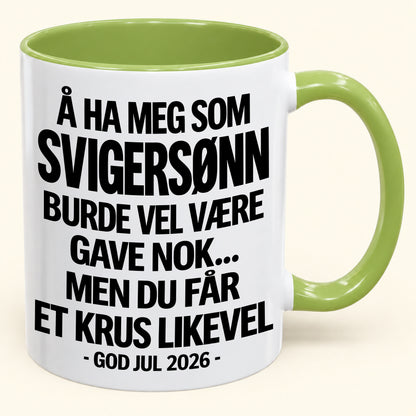Å Ha Meg Som SVIGERSØNN Er Gave Nok – Morsomt Tofarget Kaffekrus – Julegave 2026 (SKU2610-423) MUGNO
