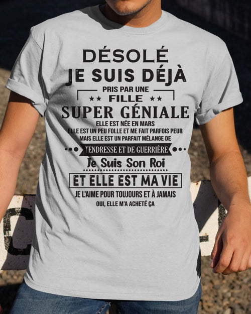 Désolé les filles, je suis déjà pris - Ma copine est folle et adorable - Cadeau spécial pour votre petit ami ou mari - (SKU06-04-03) - SUN03