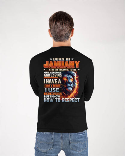 JANUARY - DIRTY MIND BUT KNOWS RESPECT - BIRTHDAY T-SHIRT FOR MEN - sun01 (SKU08-84-01)