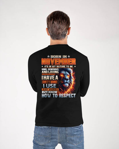 NOVEMBER - DIRTY MIND BUT KNOWS RESPECT - BIRTHDAY T-SHIRT FOR MEN - sun11 (SKU08-84-11)