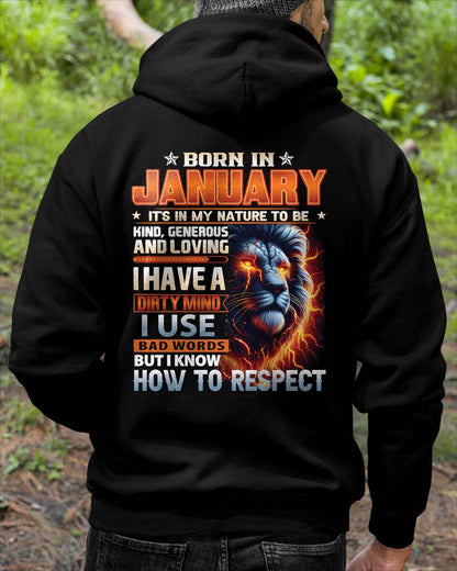 JANUARY - DIRTY MIND BUT KNOWS RESPECT - BIRTHDAY T-SHIRT FOR MEN - sun01 (SKU08-84-01)