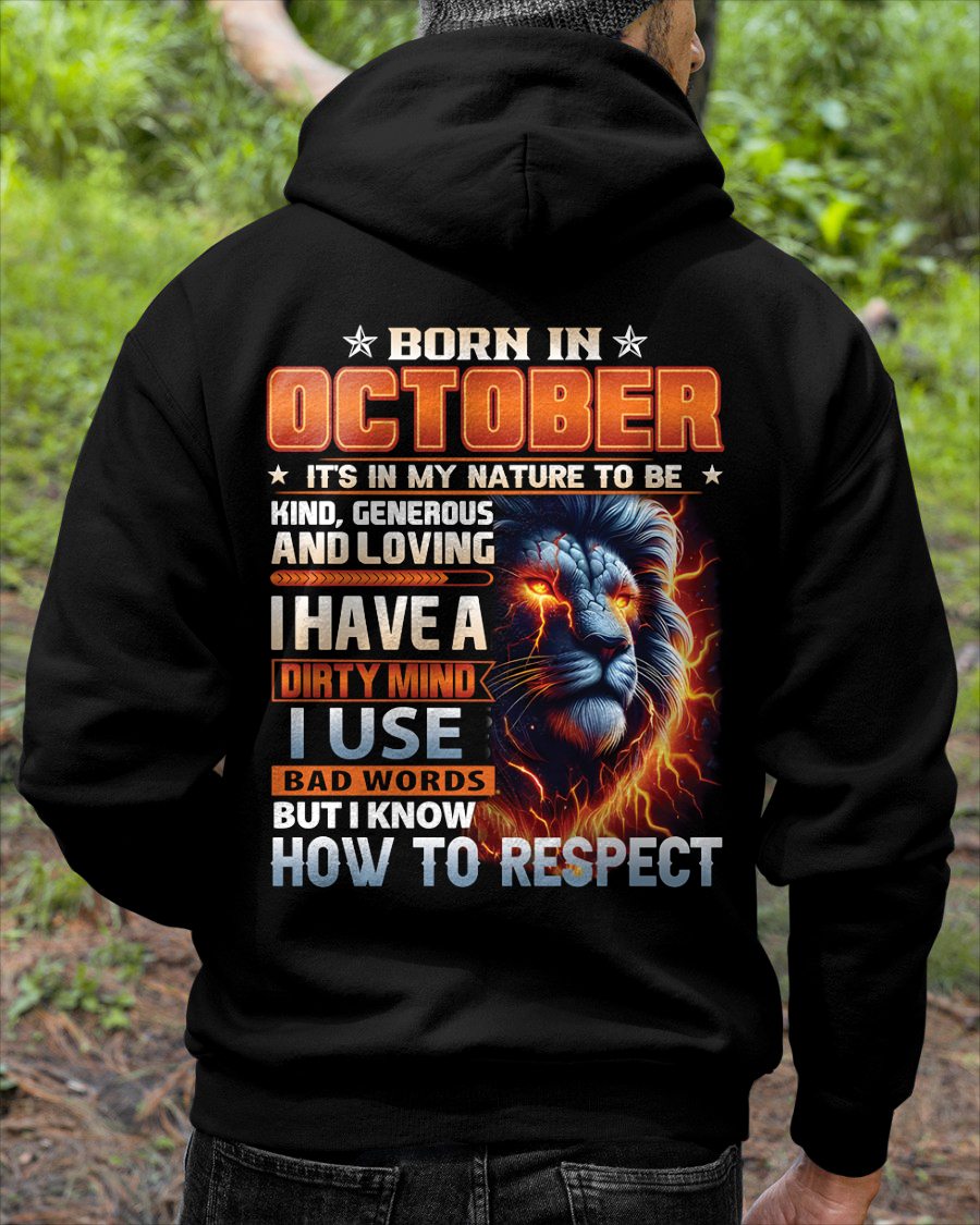 OCTOBER - DIRTY MIND BUT KNOWS RESPECT - BIRTHDAY T-SHIRT FOR MEN - sun10 (SKU08-84-10)