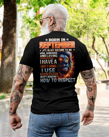 SEPTEMBER - DIRTY MIND BUT KNOWS RESPECT - BIRTHDAY T-SHIRT FOR MEN - sun09 (SKU08-84-09)