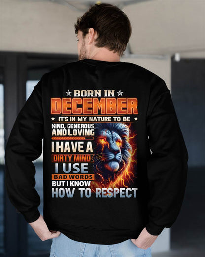 DECEMBER - DIRTY MIND BUT KNOWS RESPECT - BIRTHDAY T-SHIRT FOR MEN - sun12 (SKU08-84-12)