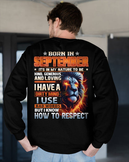 SEPTEMBER - DIRTY MIND BUT KNOWS RESPECT - BIRTHDAY T-SHIRT FOR MEN - sun09 (SKU08-84-09)
