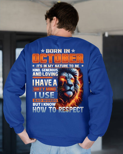 OCTOBER - DIRTY MIND BUT KNOWS RESPECT - BIRTHDAY T-SHIRT FOR MEN - sun10 (SKU08-84-10)