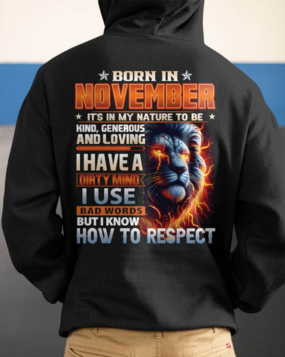 NOVEMBER - DIRTY MIND BUT KNOWS RESPECT - BIRTHDAY T-SHIRT FOR MEN - sun11 (SKU08-84-11)